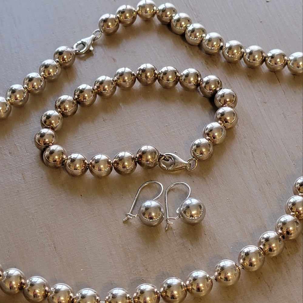 Graduated Sterling Silver bead 925 set / necklace/bracelet/earrings